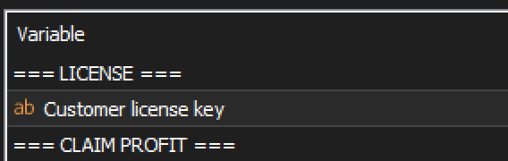 Close-up: Customer license key row, name column