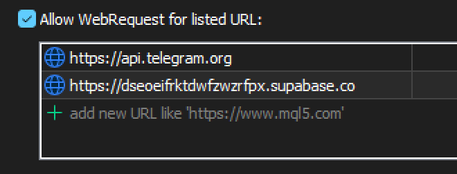 Close-up of the WebRequest list with both addresses